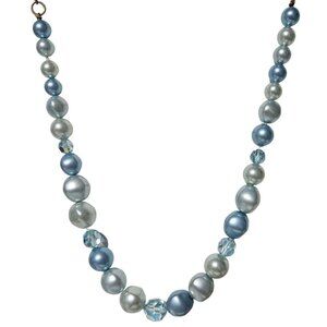 Vintage Blue White Faux Pearl Beaded Necklace Retro Classic Fashion Jewelry